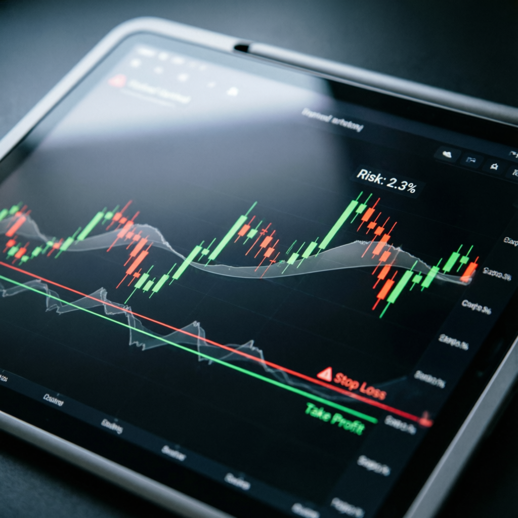 Forex trading chart showing risk management indicators and stop loss levels