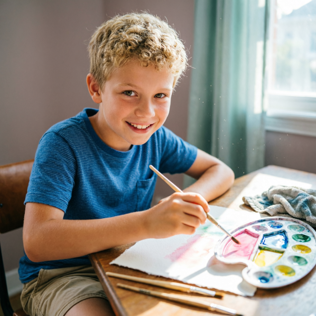 Счастливый ребенок рисует