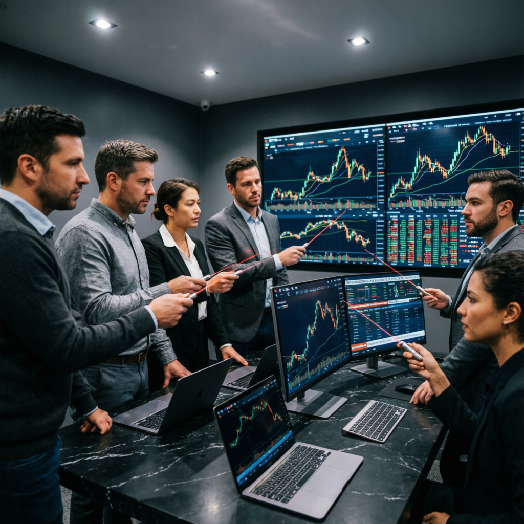 PFM Capitals professional trading team collaborating on strategy and market analysis
