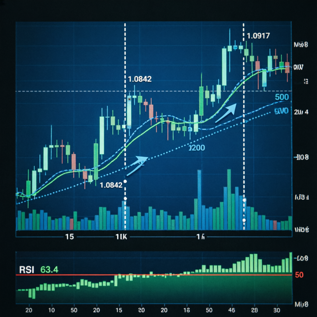 Advanced forex trading chart with support resistance levels and RSI indicator
