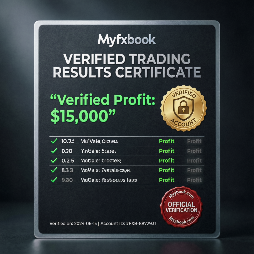 Myfxbook verified trading results certificate showing verified profits from PFM Capitals