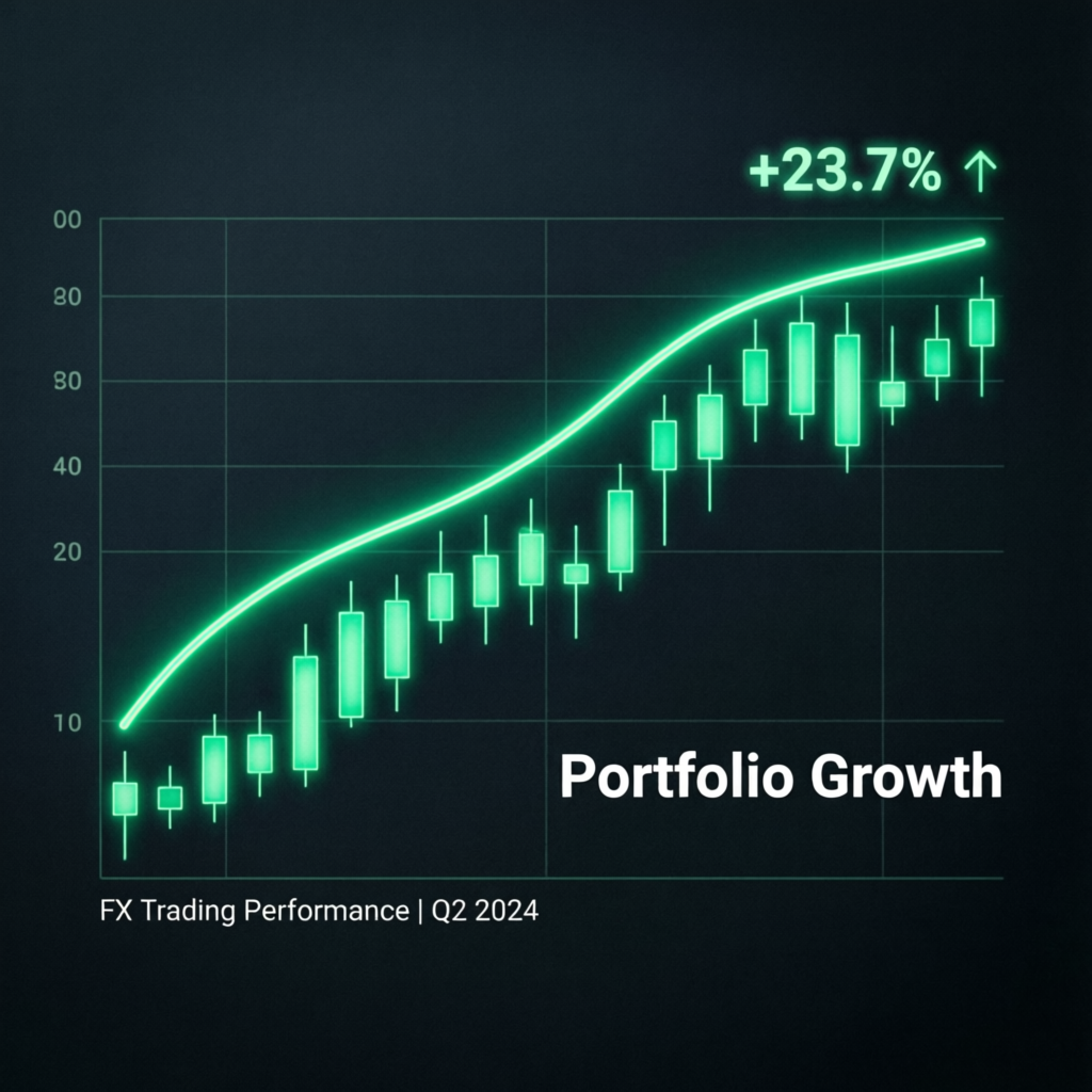 Portfolio growth chart showing consistent upward performance for prop firm passing service