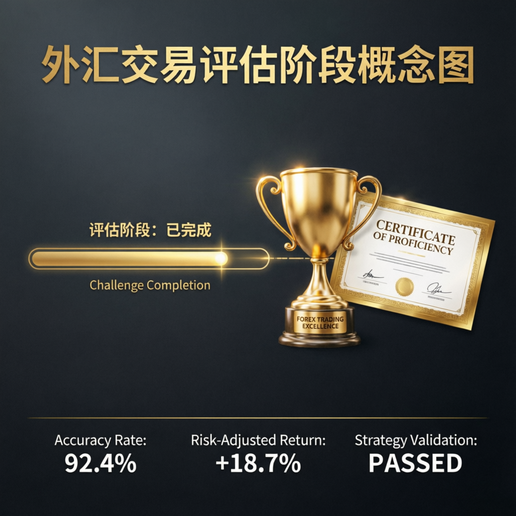 Goat Funded Trader evaluation phase completion with trophy and certificate