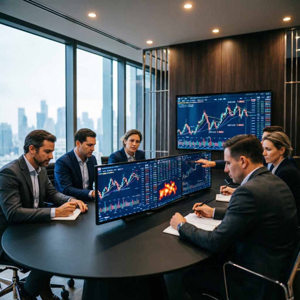 PFM Capitals trading team collaborating on market analysis