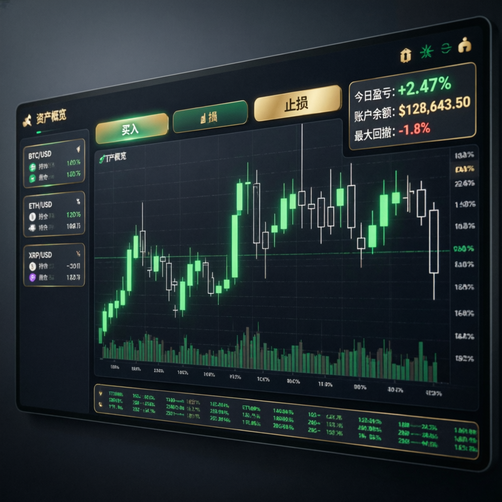 Modern trading dashboard with live charts and profit indicators