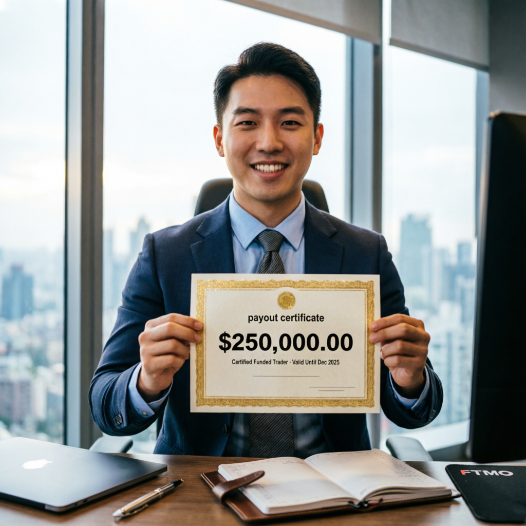 Funded trader holding $250,000 payout certificate