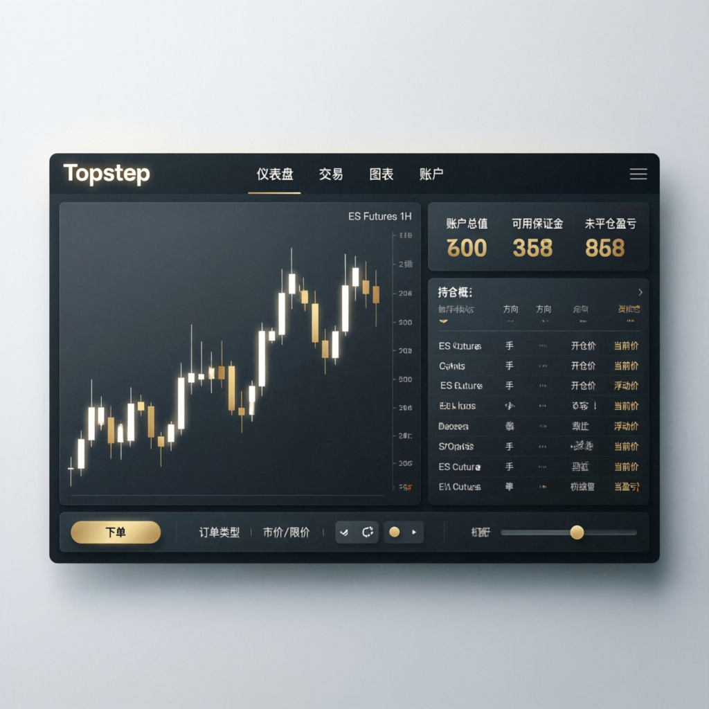 Topstep trading platform dashboard with ES Futures chart