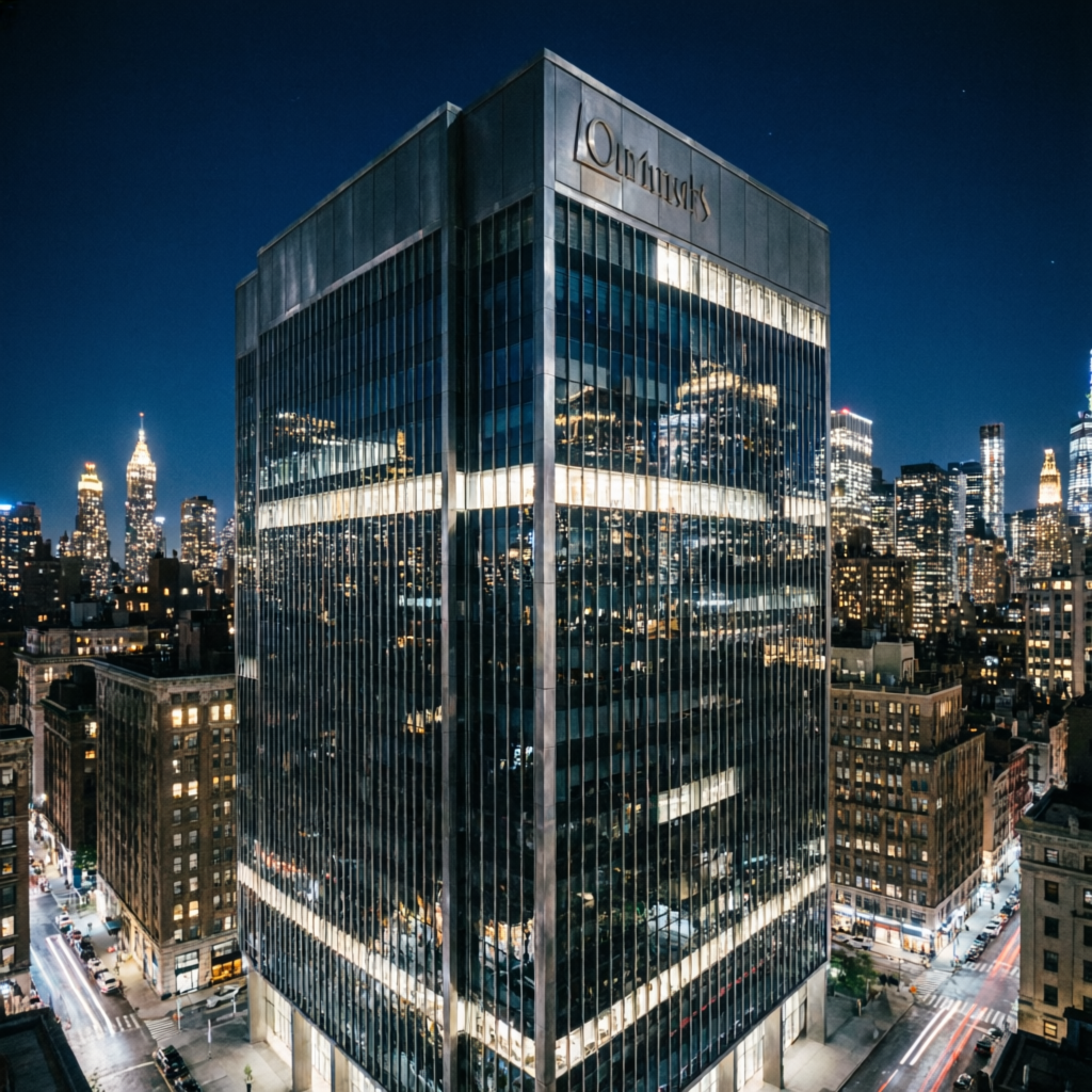 Premium Wall Street financial district at night