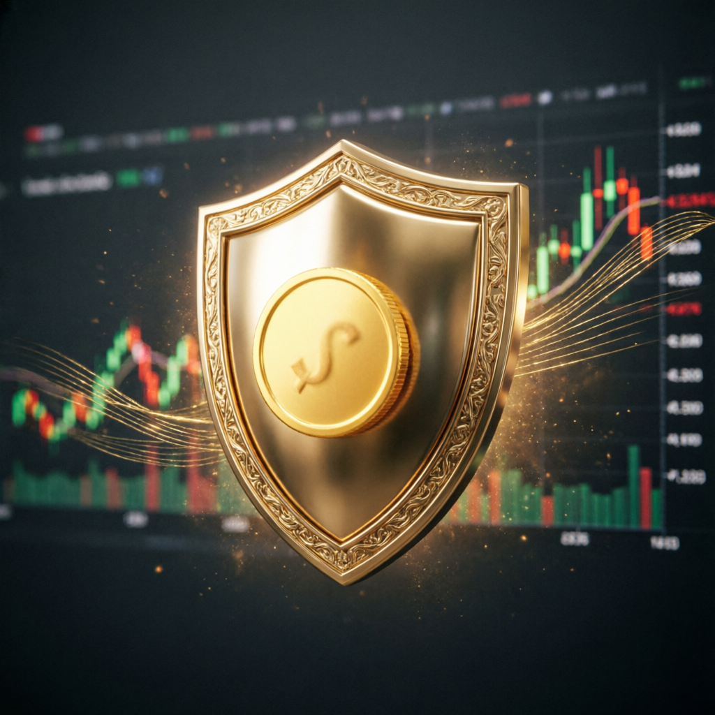 Risk management shield protecting trading capital