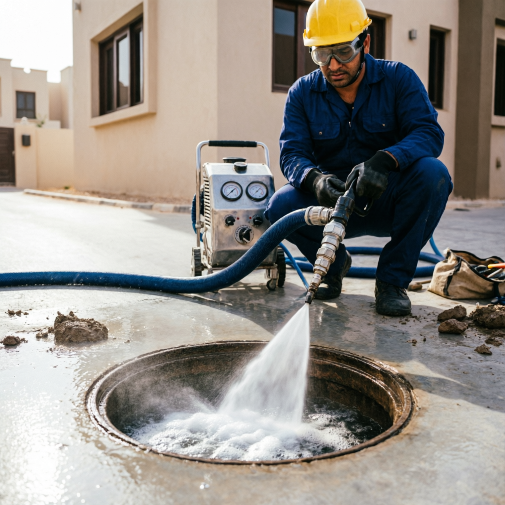 شركة تسليك مجاري بجدة إعمار كاف | تسليك خط الصرف الرئيسي بالضغط العالي بدون تكسير وضمان مكتوب