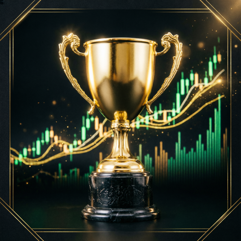 Golden trophy representing prop firm trading success