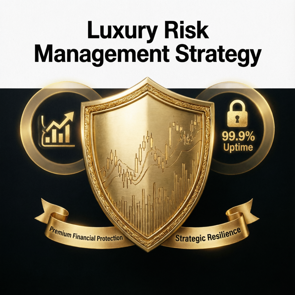 Luxury risk management strategy with golden shield and trading charts