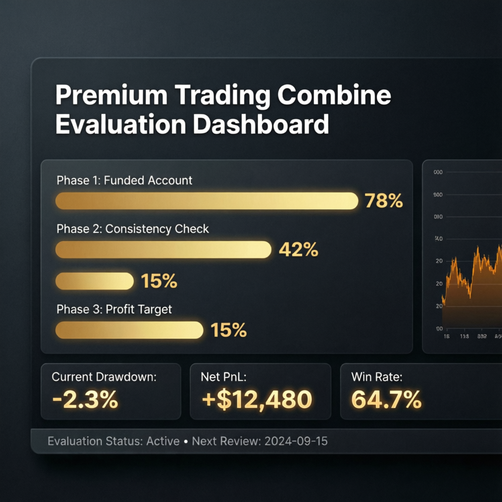 Trading combine evaluation dashboard showing phase progress
