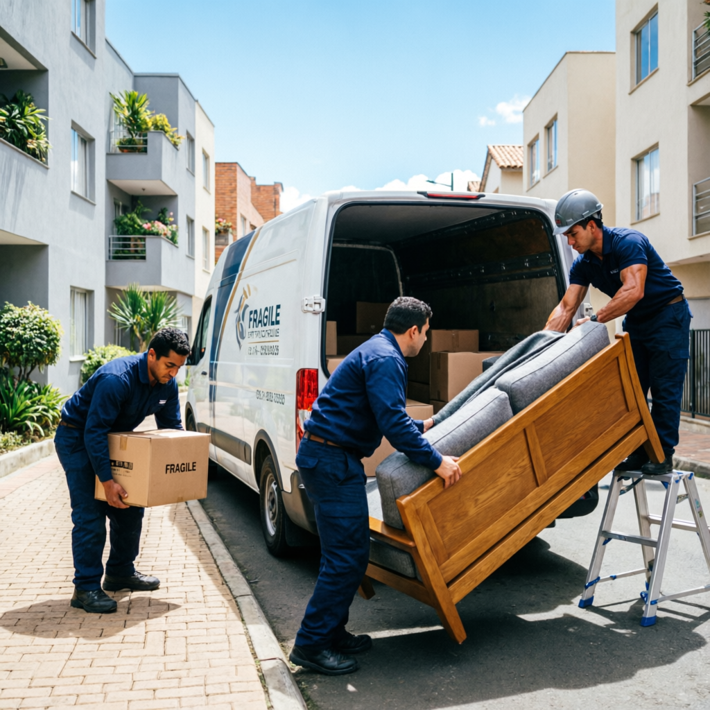 Trasteos Fontibon profesionales cargando muebles en camión de mudanza