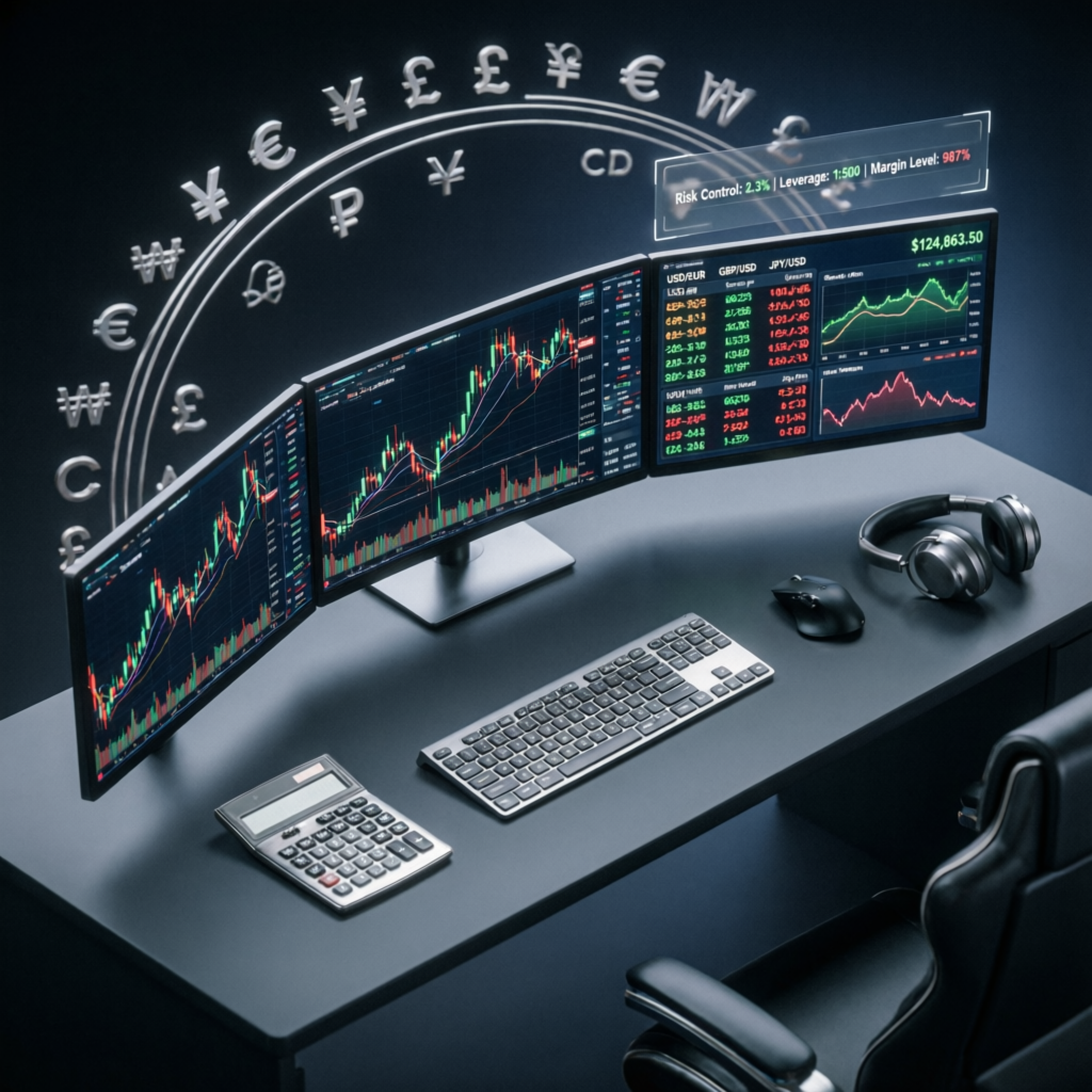 Professional forex trading desk setup for funded account management service