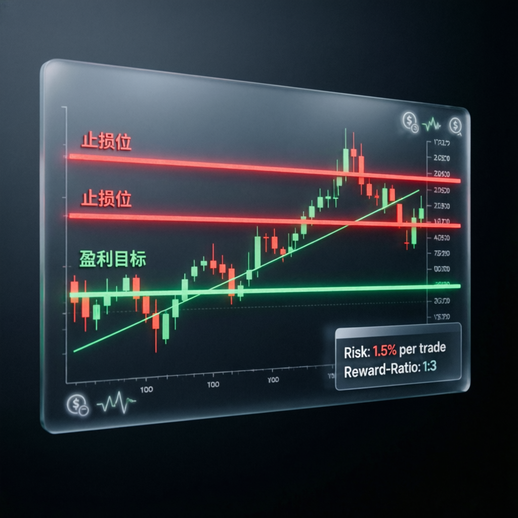 Forex trading risk management chart with stop loss levels and profit targets marked