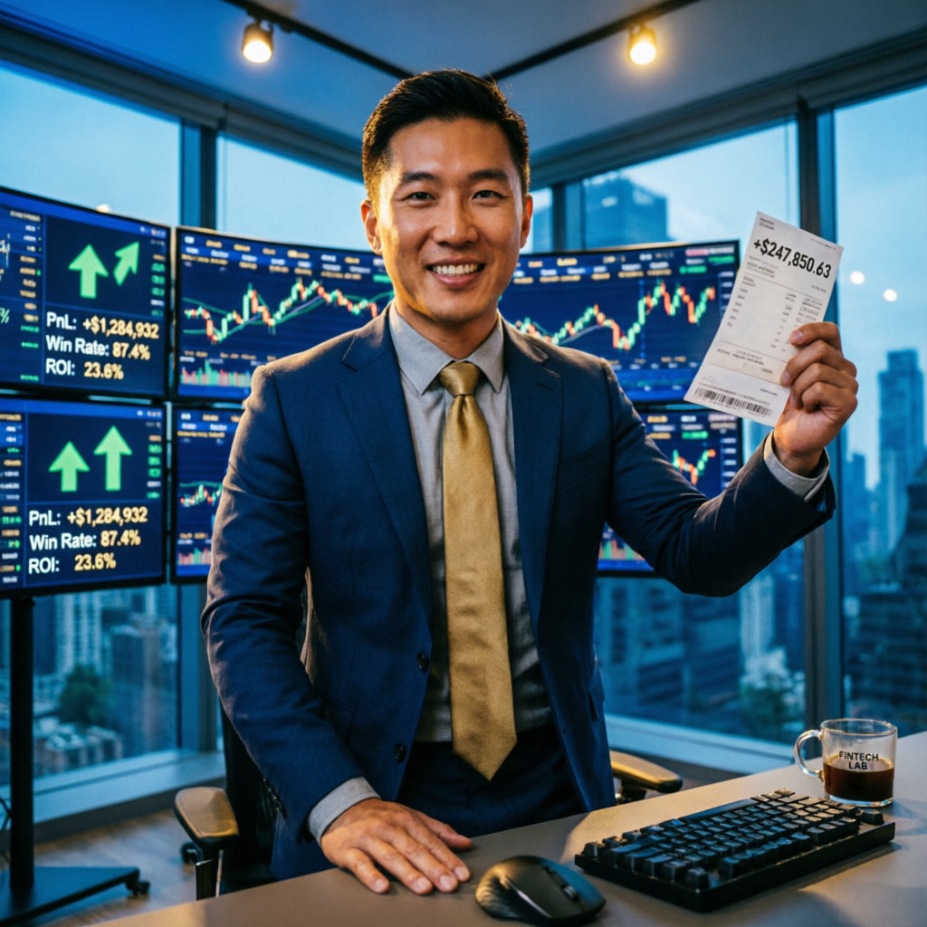 Professional Trader Celebrating Successful Payout with Profit Charts