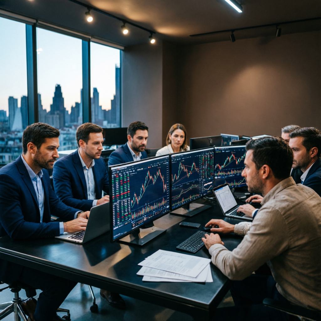 Professional trading team managing multiple funded accounts simultaneously