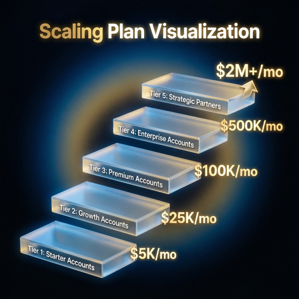 Scaling plan visualization showing account growth tiers