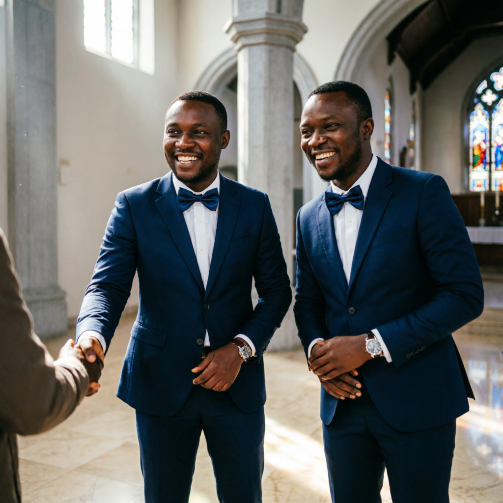 Ushers warmly welcoming a guest at Strongtower Baptist Church
