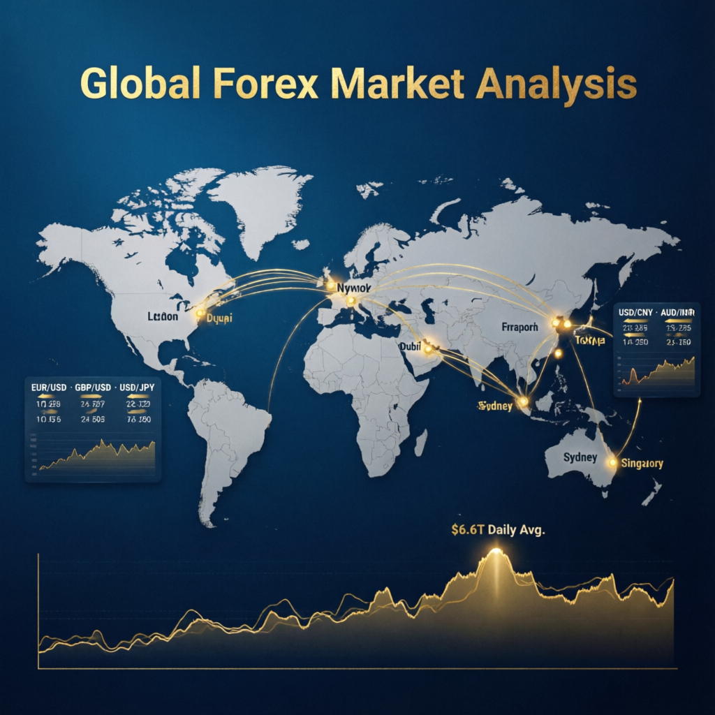 Global forex market analysis with world map