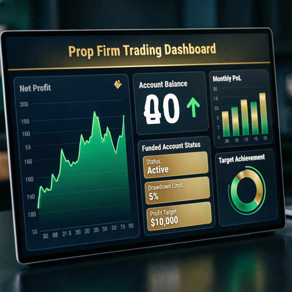 Prop Firm Trading Dashboard showing funded account metrics