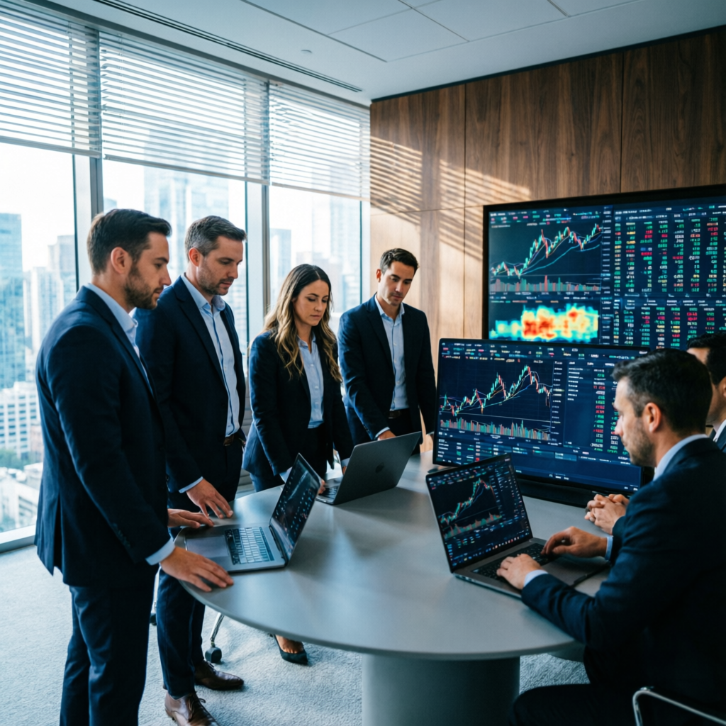 Professional trading team analyzing markets