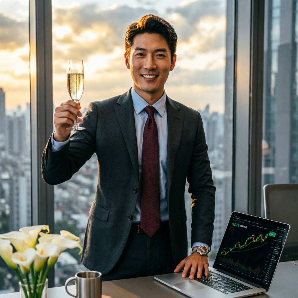 Successful funded trader celebrating profits