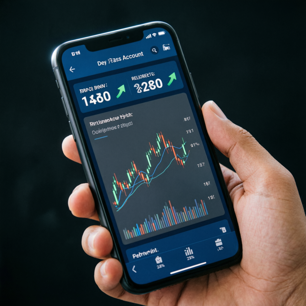 Mobile trading app showing funded account profits