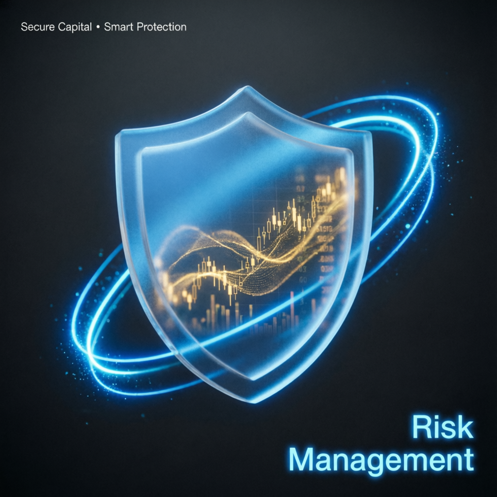 Risk management shield protecting trading capital