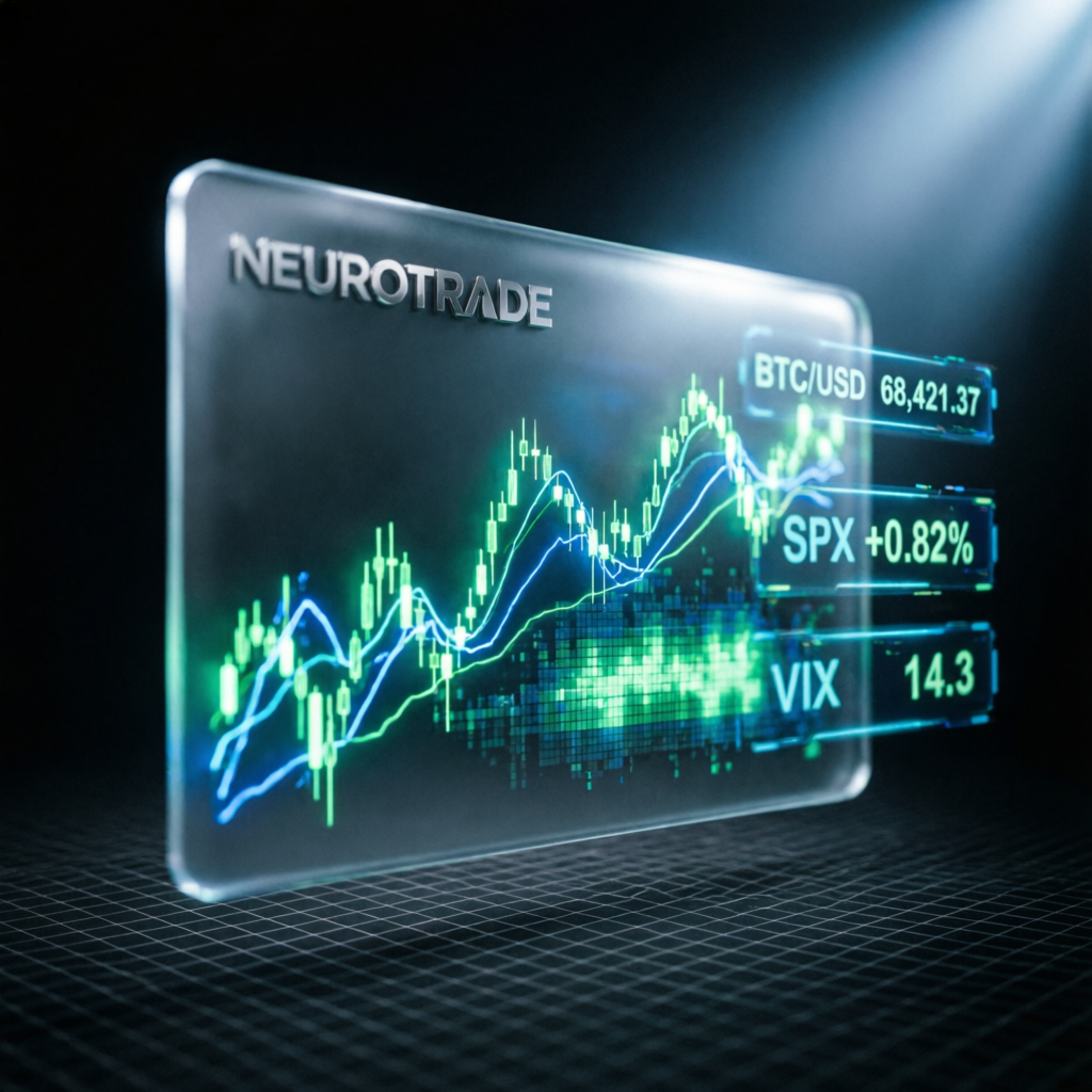 Professional trading dashboard with futuristic financial charts