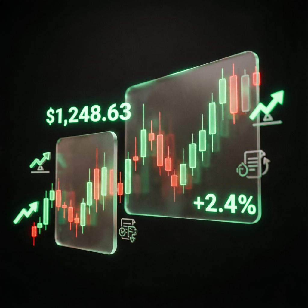 Futures trading candlestick charts with profit visualization