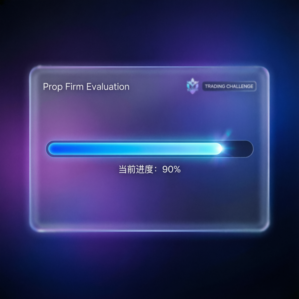 Prop firm evaluation progress bar showing 90% completion