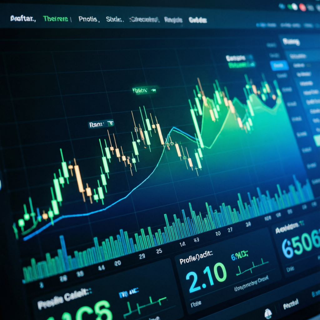 Professional trading dashboard showing forex charts and profit metrics