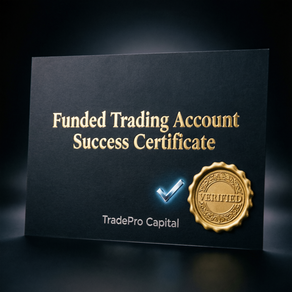 Funded trading account success certificate with verified seal