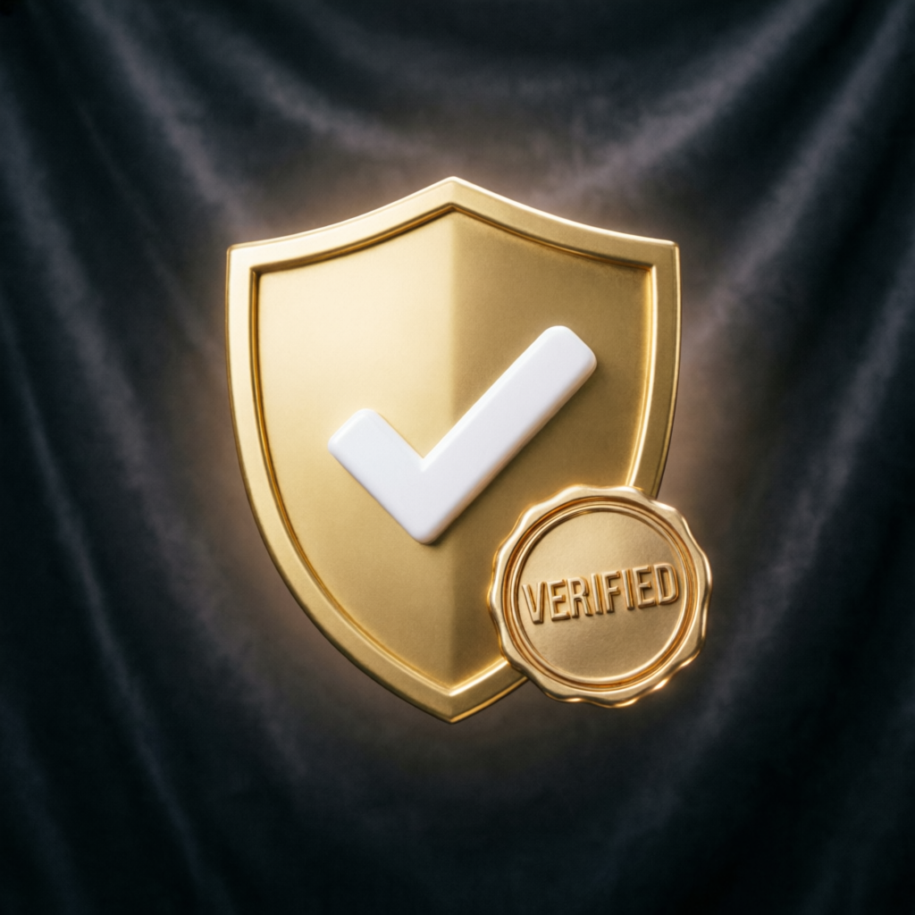 Verified trust badge with golden shield and checkmark
