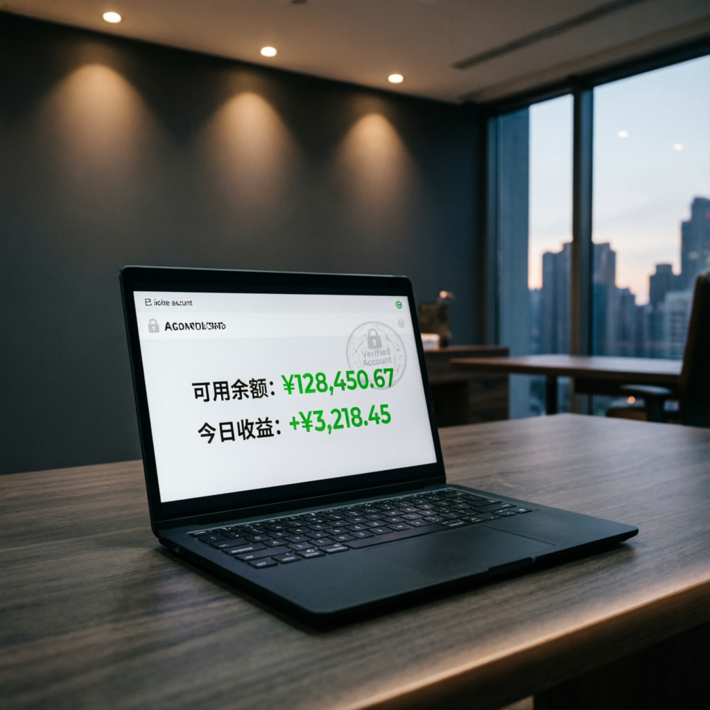 Laptop showing funded account profit with verified balance