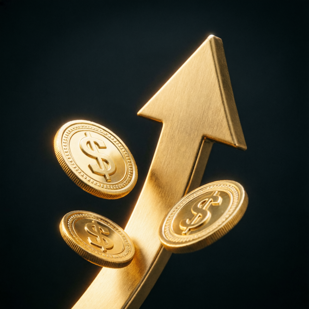 Financial growth with gold coins and upward arrow