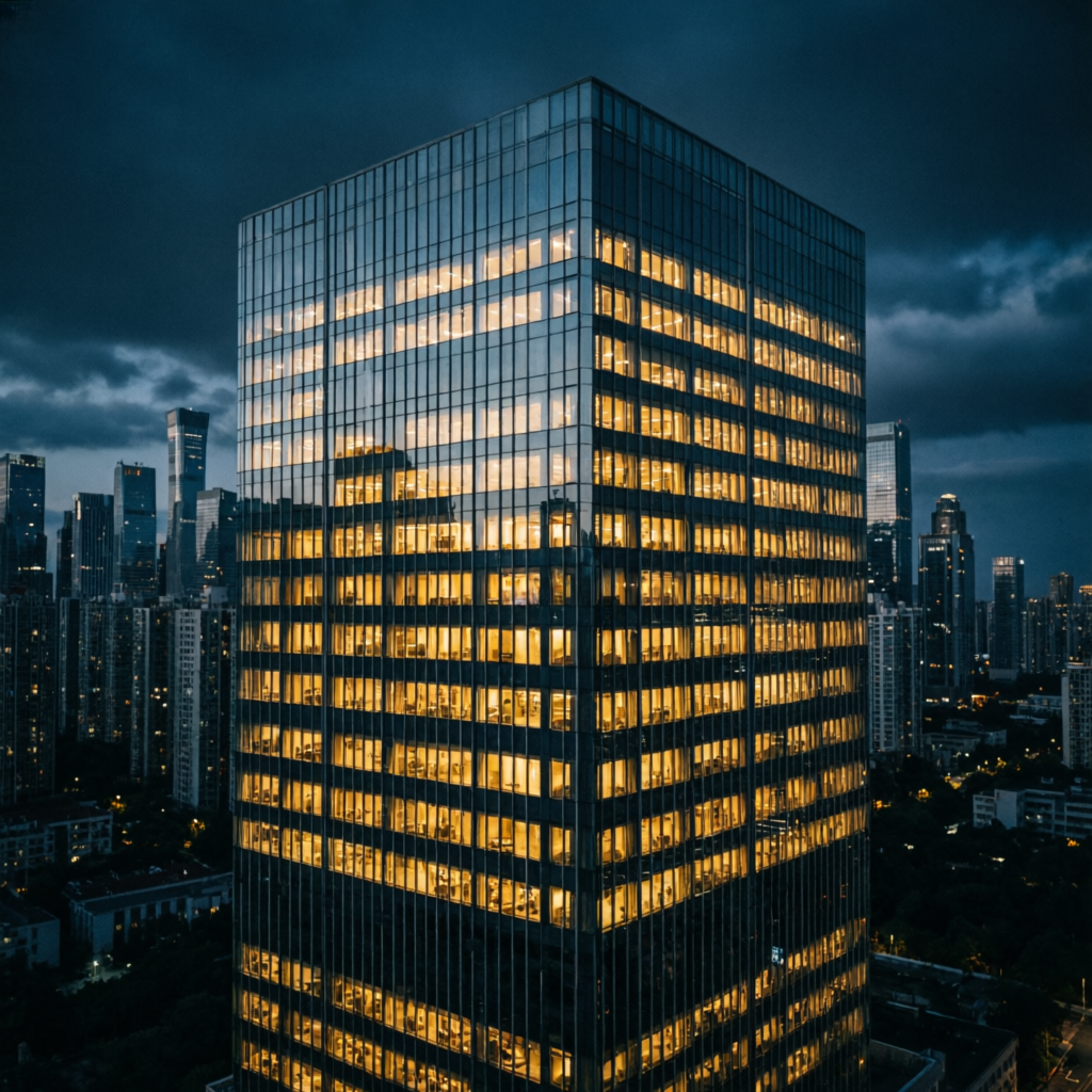 Modern financial district office building representing institutional trading authority