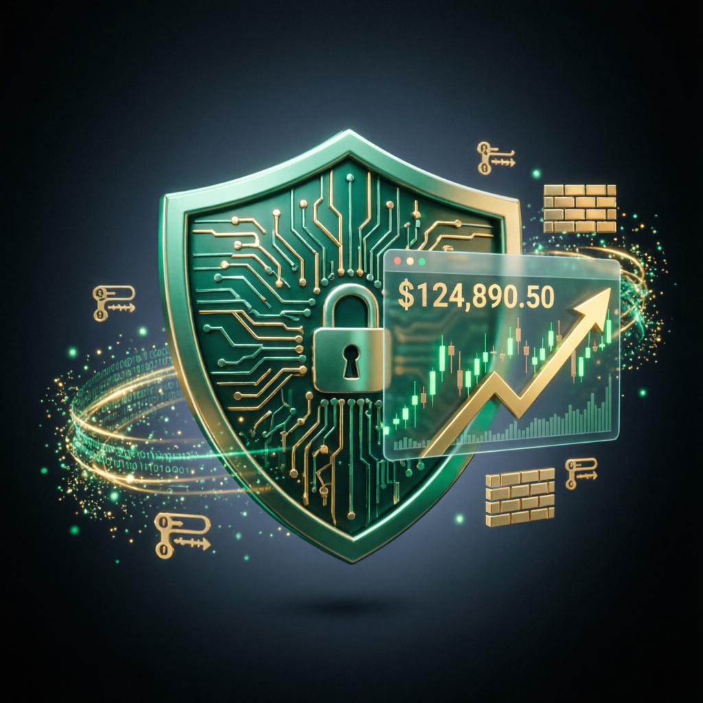 Secure trading account protection with shield and profit growth visualization