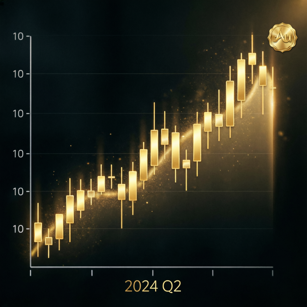 Gold futures trading chart with candlesticks showing professional technical analysis