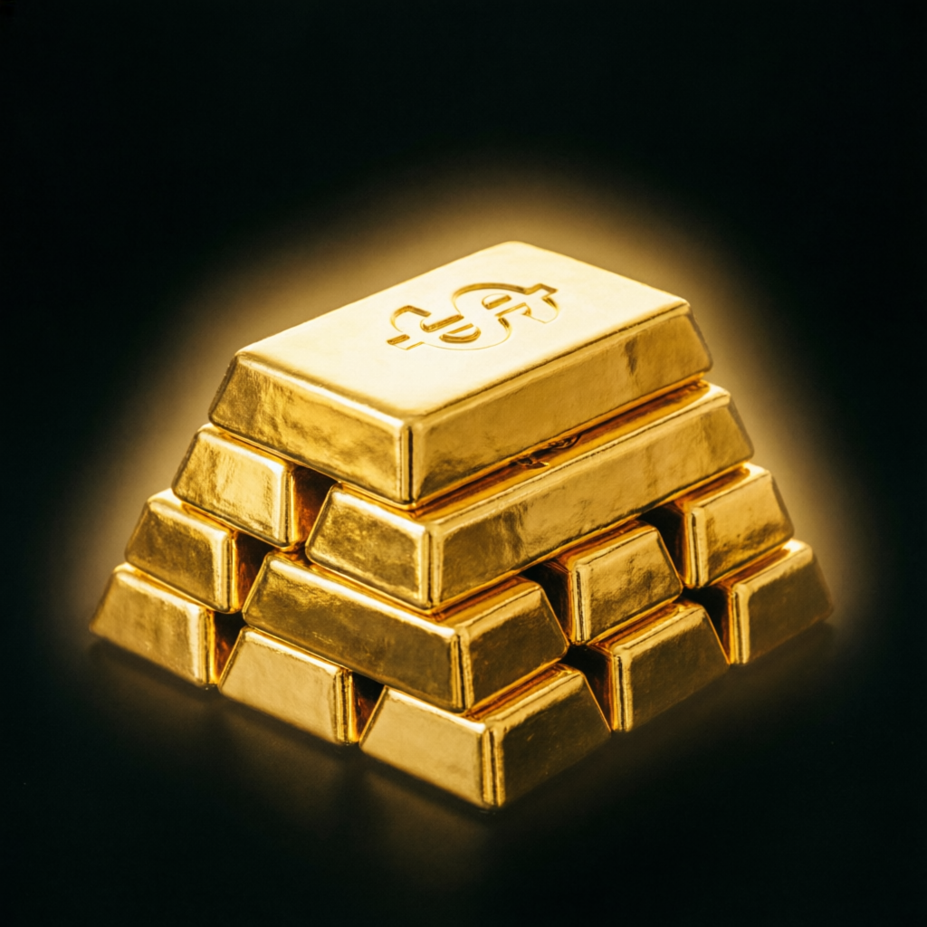 Stack of gold bars representing successful trading profits and funded account payouts