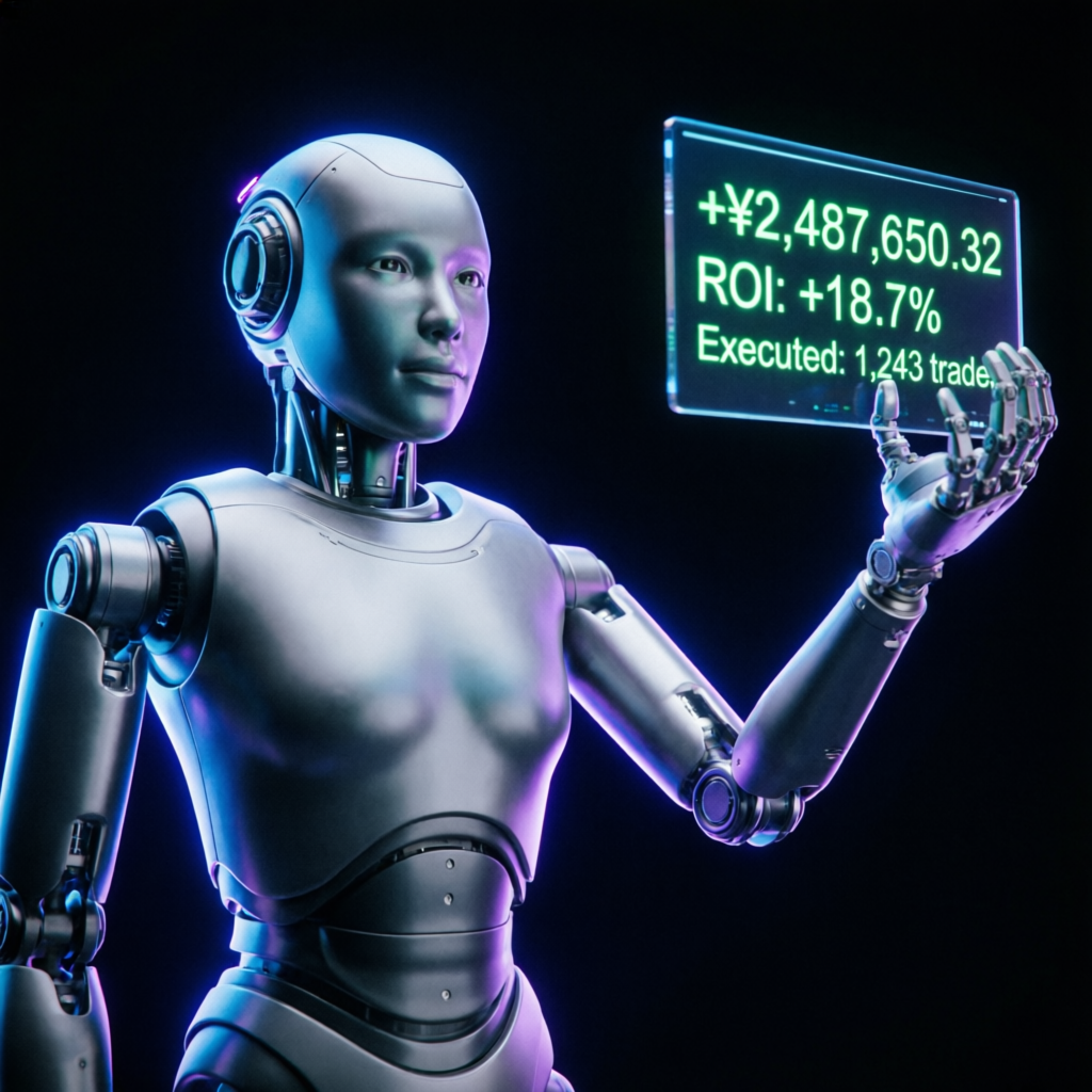 AI trading robot executing profitable trades with ROI display