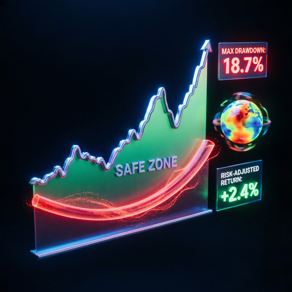 3D visualization of trailing drawdown safe zone with max drawdown indicator