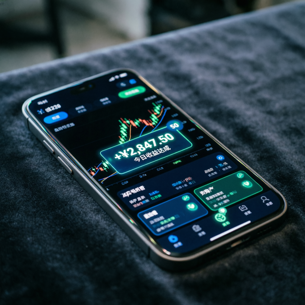 Mobile trading app showing profit notifications and account performance