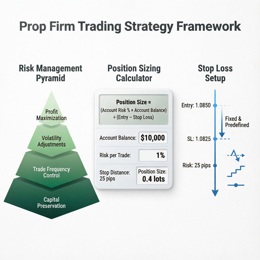 Prop Firm Trading Strategy Framework - Risk Management Pyramid, Position Sizing, Stop Loss Setup
