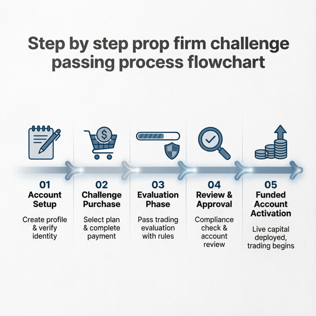 Step by Step Prop Firm Challenge Passing Process Flowchart