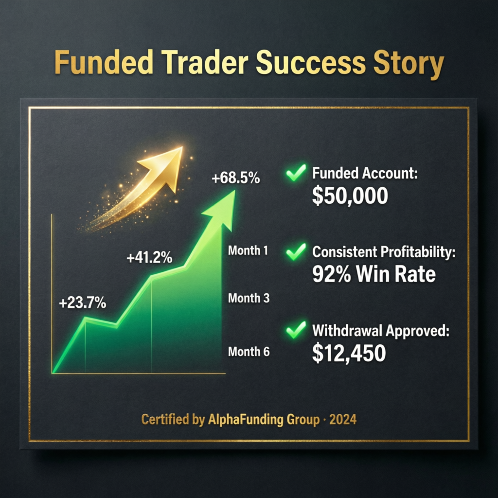 Funded trader success story with profit growth chart - PFM Capitals results