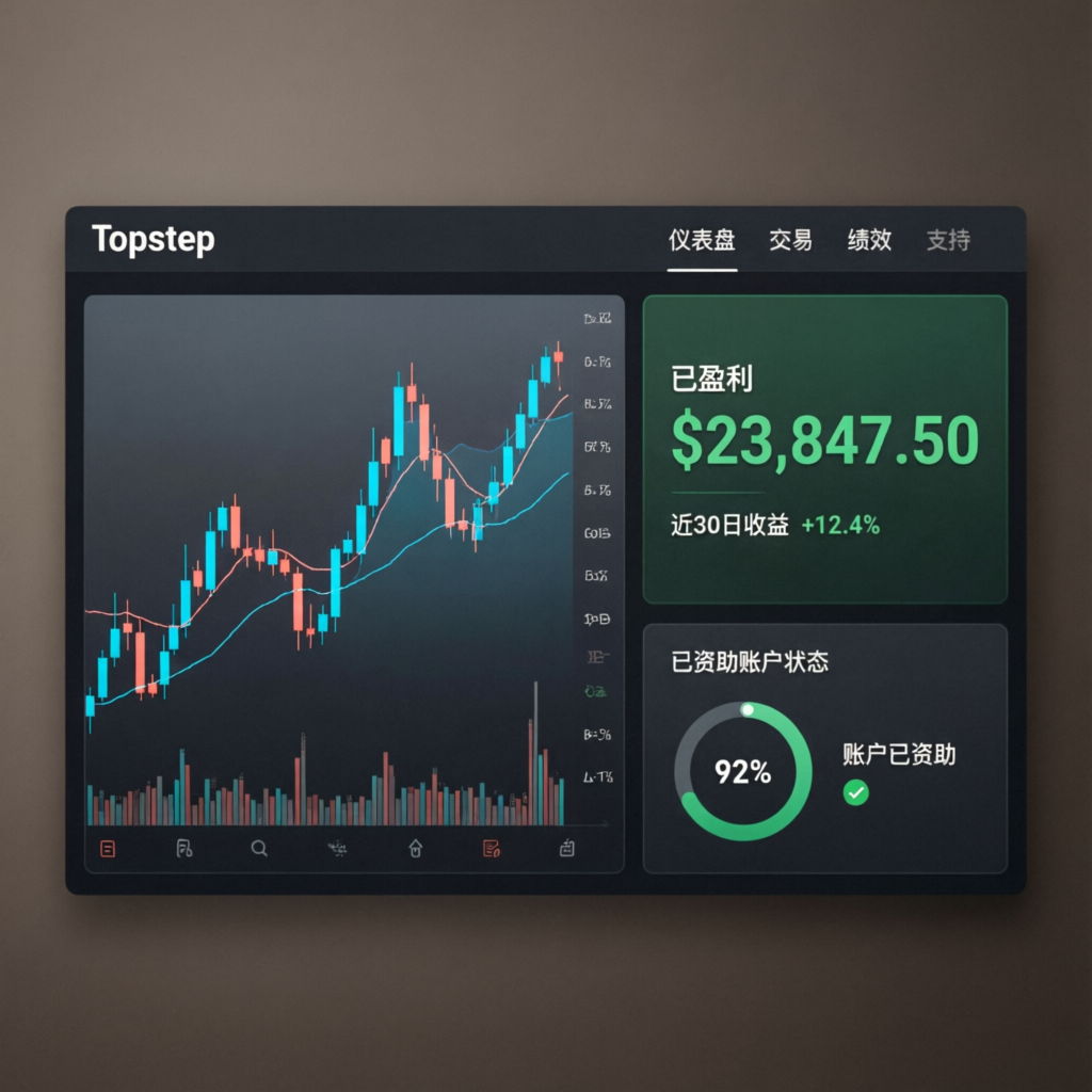 Topstep Express dashboard showing profit and funded account status
