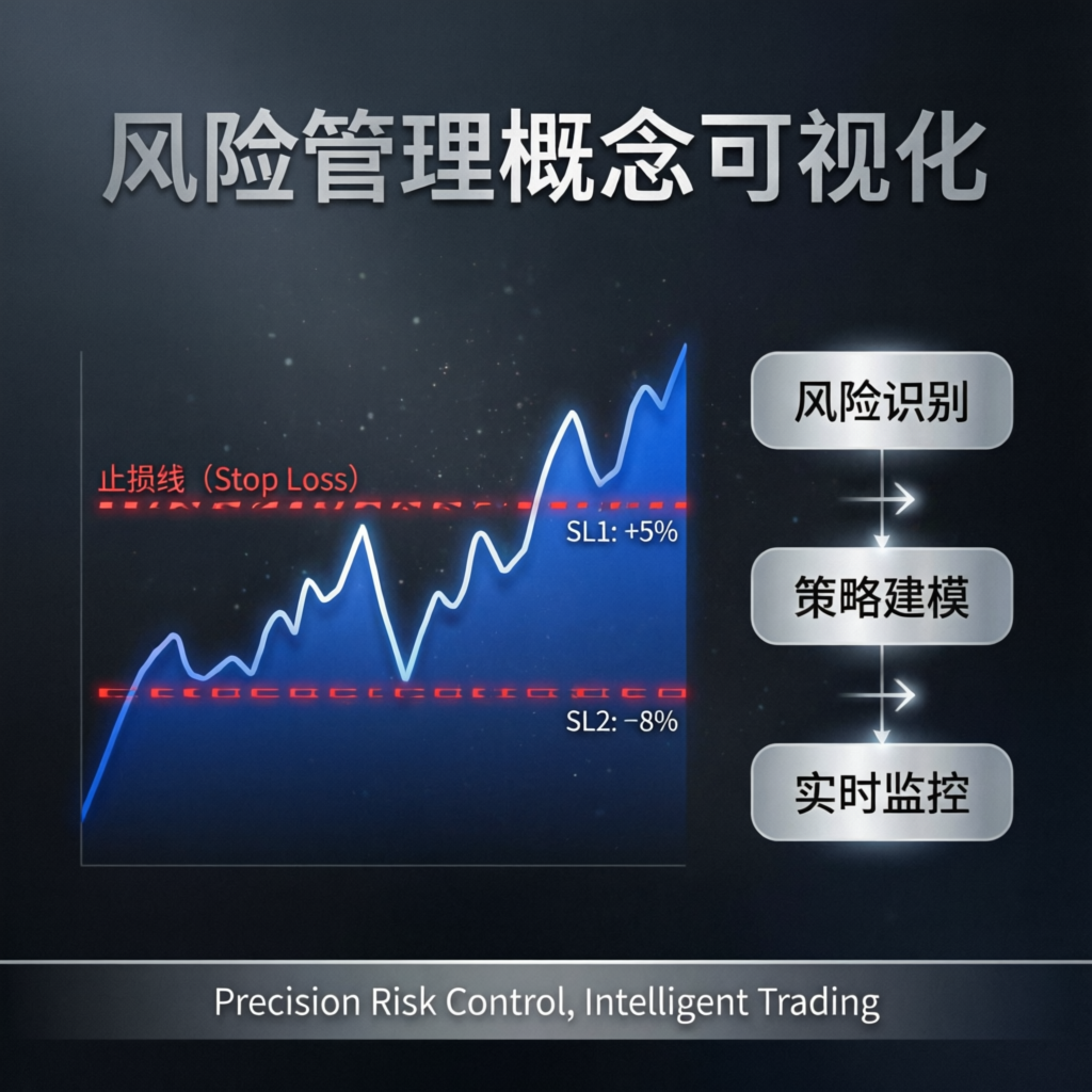 Risk management concept visualization with stop loss lines and trading strategy diagram